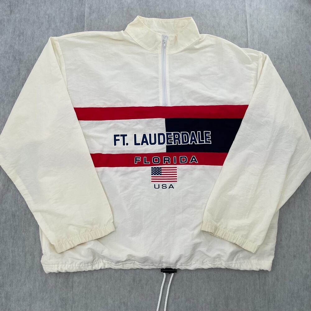 VINTAGE Florida Jacket Adult Extra Large White Pullover Ft Lauderdale USA Flag
